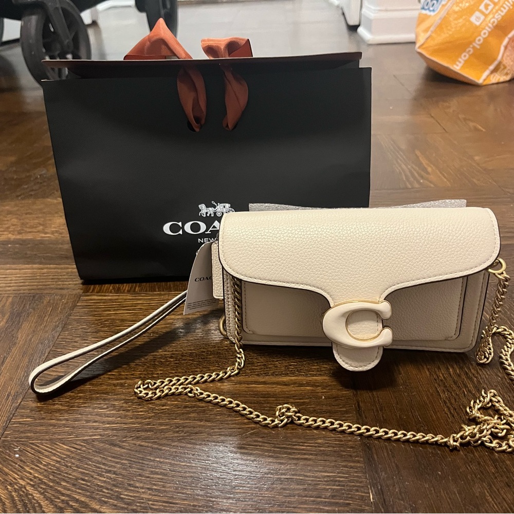 Coach Cream Clutch with Gold Chain